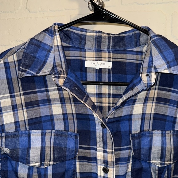 Rag & bone shirt Florian crop hi low plaid ombré fade small oversized - Picture 4 of 8